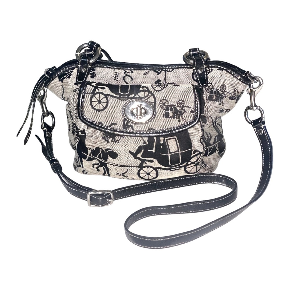 Coach Black and Cream Carriage Print Crossbody Bag